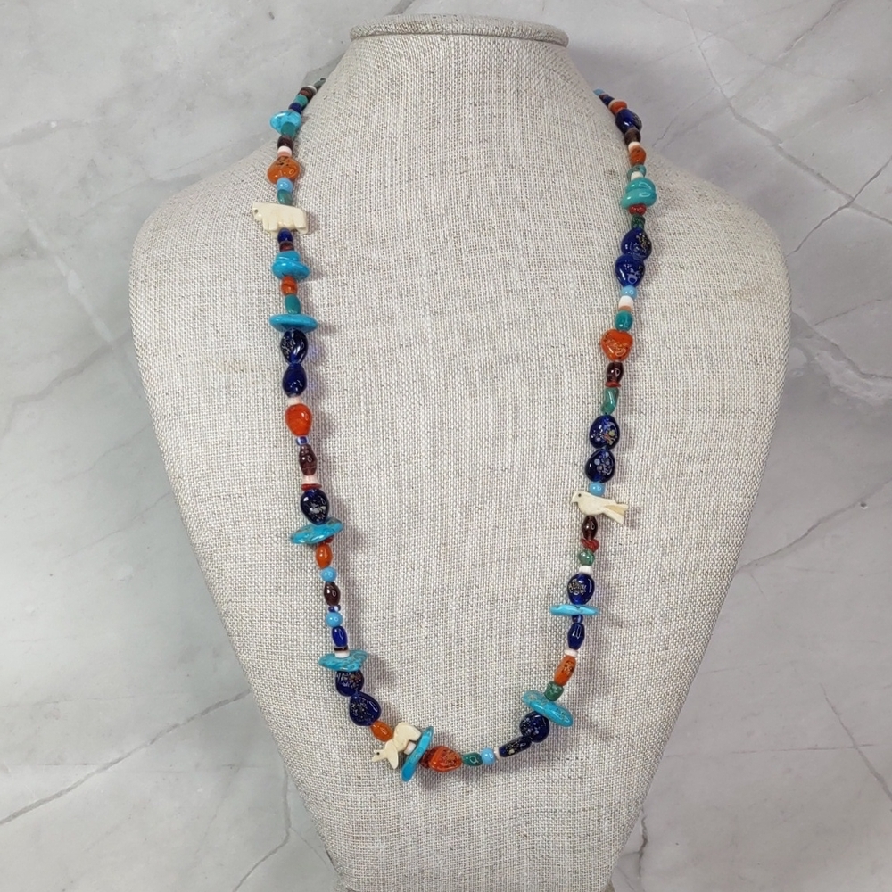 Artisan Crafted Fetish/Turquoise/Art Glass Necklace